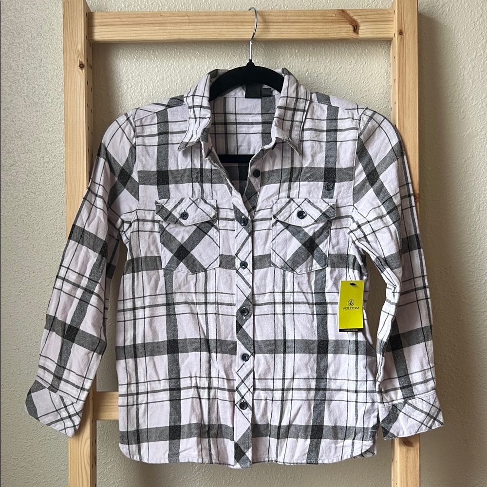 Volcom Kids Checkered Button Down Shirt - Black and White